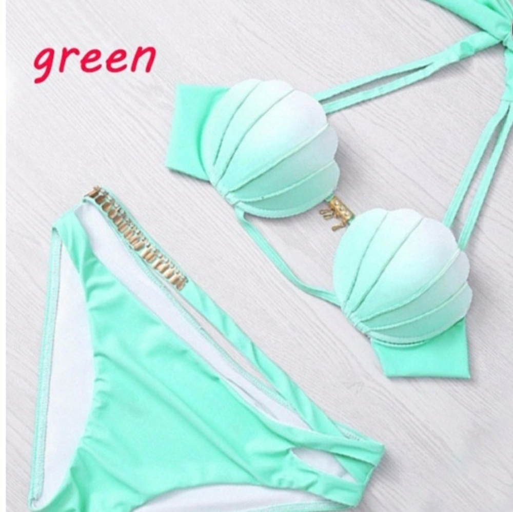 NEW**Mermaid BIKINI Sz MEDIUM Shell Bra Aqua Green